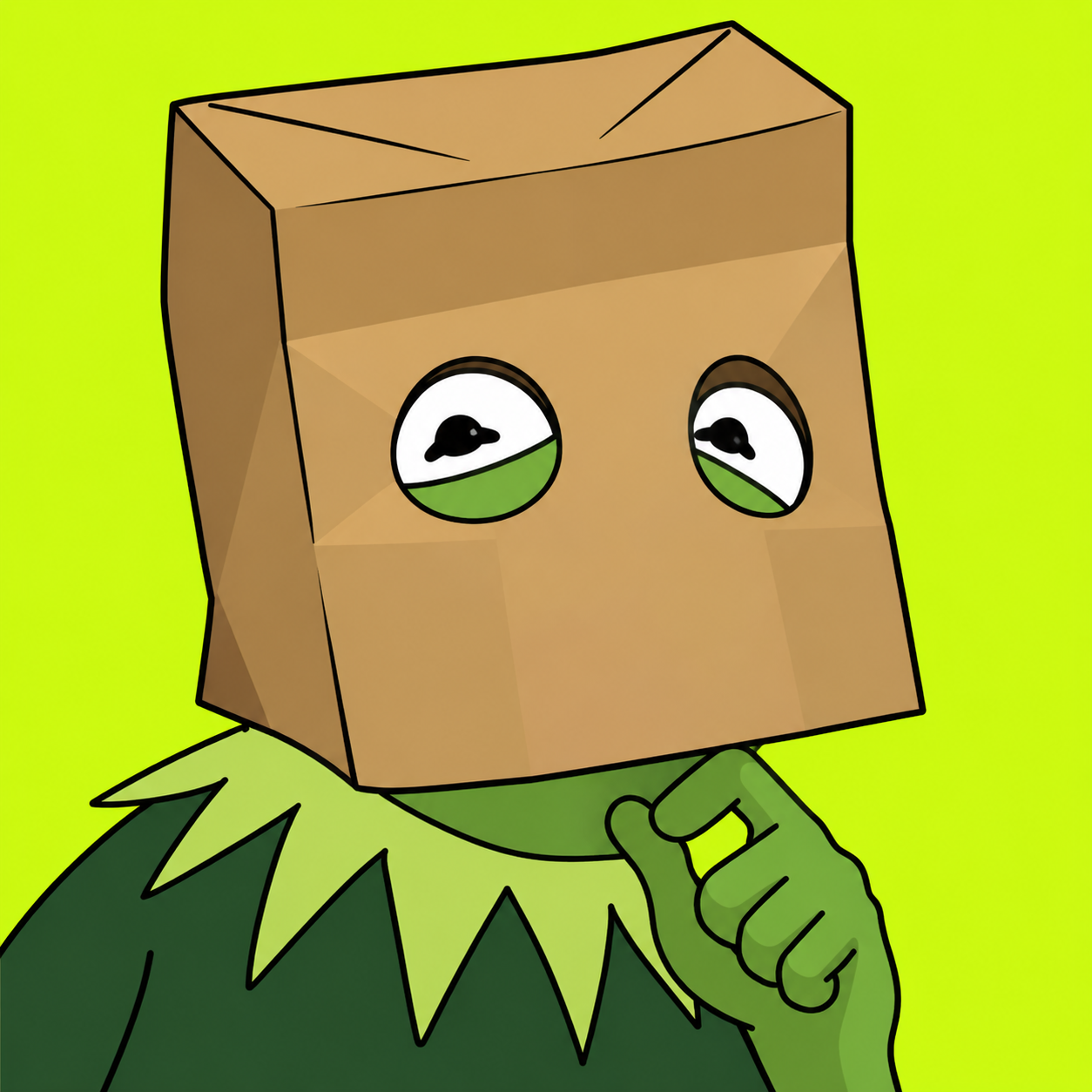 Robin wearing a paper bag mask